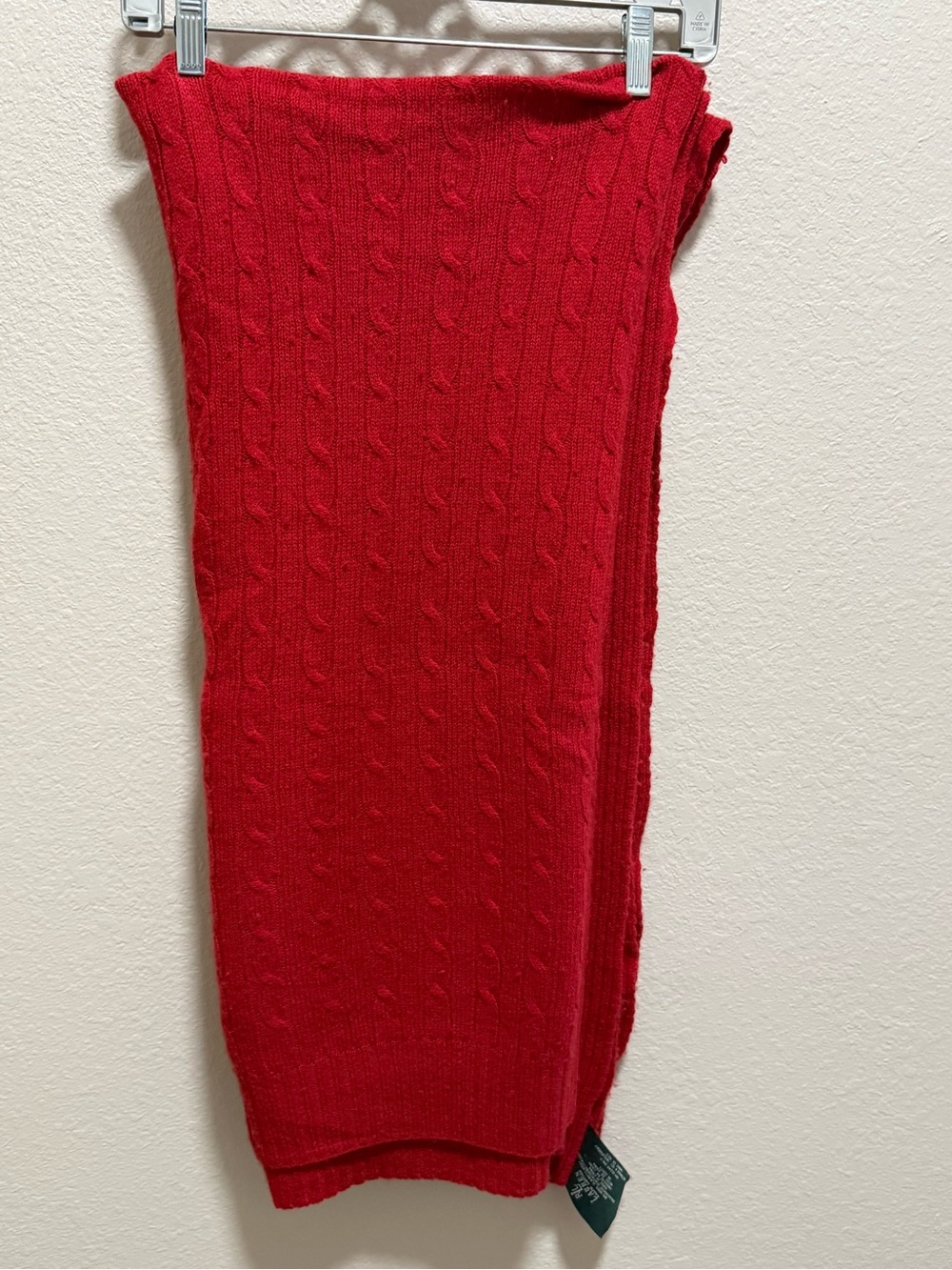 Vintage Lauren Ralph Lauren Red Cable Knit Throw Blanket Wool and Cashmere RLL